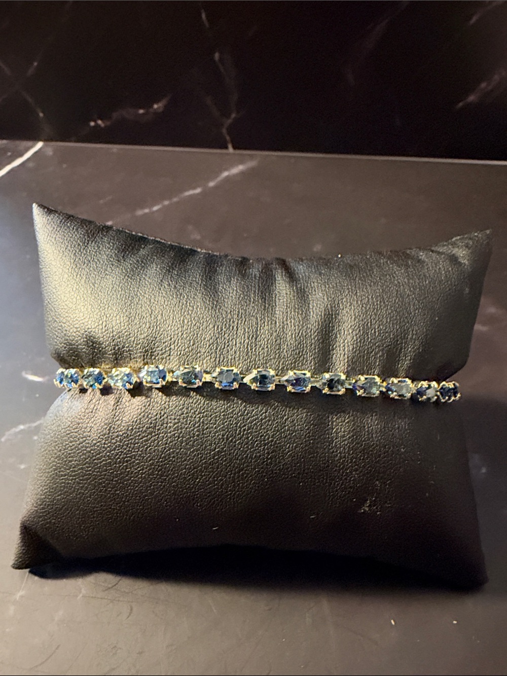 Gold Plated Blue Crystal Tennis Adjustable Bracelet - Women Jewelry